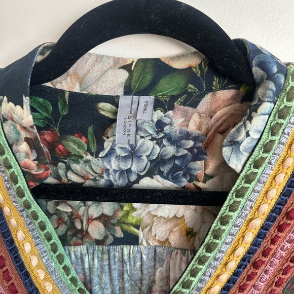 Bl^nk London x Anthropologie STEPHANIE XS Blue Green Floral V-Neck Long Sleeve - Picture 4 of 6